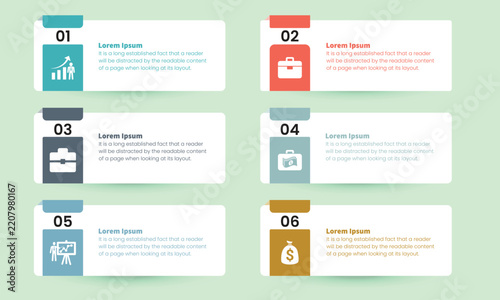 Business concept with options, steps, or processes. 6-step timeline infographic design vector and icons can be used for workflow layouts, diagrams, reports, and web design. 