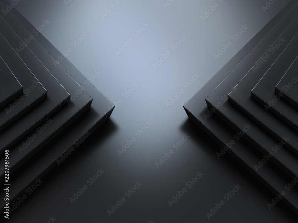 Obraz premium Abstract Layered Black Geometric Chevron Background, 3D Rendering