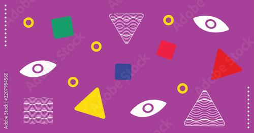 abstract retro geometric memphis trend pattern web design wallpaper wide purple background