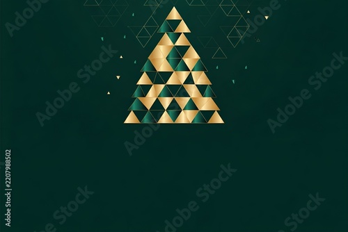 Modern geometric gold and emerald Christmas tree, minimalist luxury