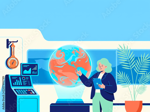 Naklejka Climate Change Predictive Modeling and Global Simulation Vector