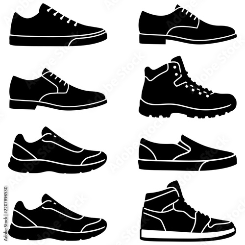 Collection of men's and women's shoes performing casual wear in flat style with copy space