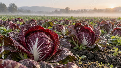 Red Cabbage Growing in a Frosty Field