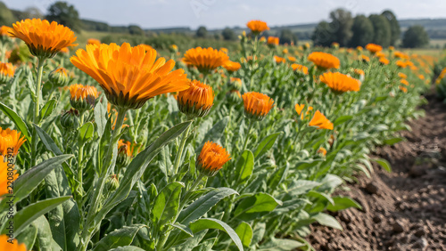 Orange Marigolds Cultivated in a Farm Field