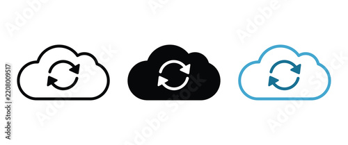 Obraz na płótnie Cloud syncing and data update symbols in outline solid blue vector icon styles refresh arrows