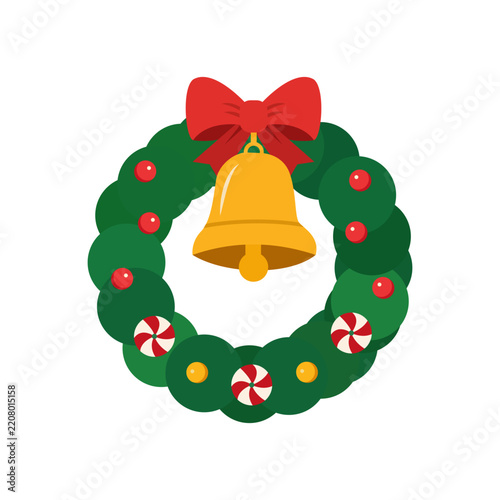 Christmas Wreath With Bell Festive Holiday Decoration Icon