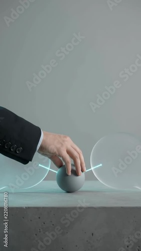 Crisis Management Hand Guiding Glass Sphere Through Protective Barriers for Risk Control, Strategic Business Resilience, and Translucent Interface