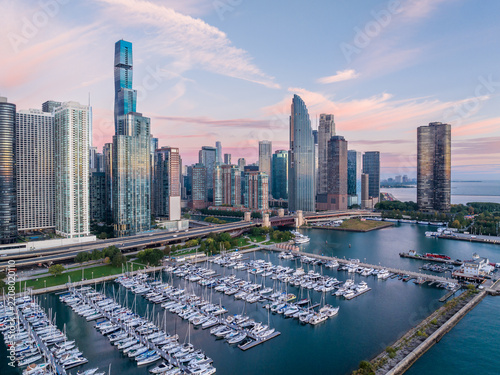 Chicago Marina and Waterfront Skyline at Twilight