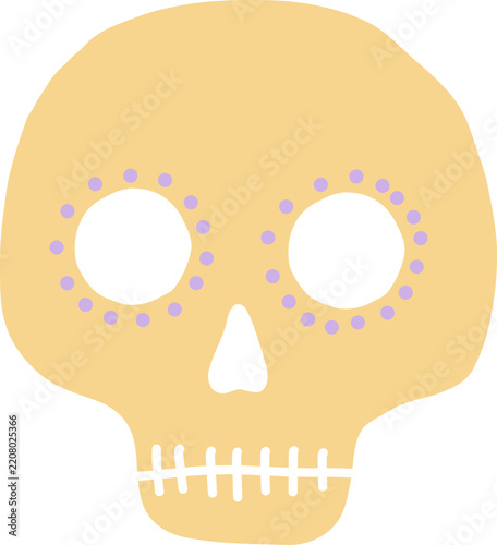 Colorful hand-drawn sugar skull decorated with flowers and intricate patterns, Mexican-inspired illustrations for Día de los Muertos, Day of the Dead and Halloween celebrations. Vector illustration