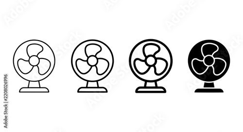 Desk Fan Icons, Small Electric Appliance Vector Set, Cooling Device Graphics