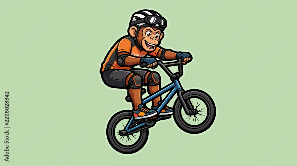 Obraz premium Monkey character performing jump on BMX bicycle.