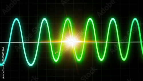 Digital waveform displayed on a grid with a bright central flare.