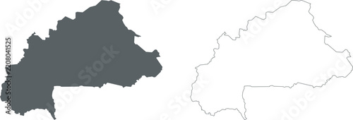 Vector silhouette and outline map of Burkina Faso isolated on white background