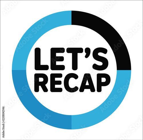 Lets recap typography icon badge, circular summary feedback label for business presentation, isolated vector illustration.