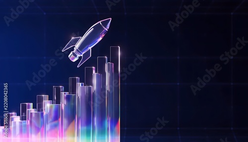 Futuristic Digital Rocket Launch Over Graphs and Data Visualizations