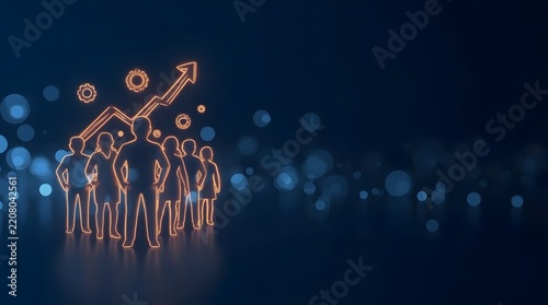Business team illustration with growth arrows and upward trend symbols