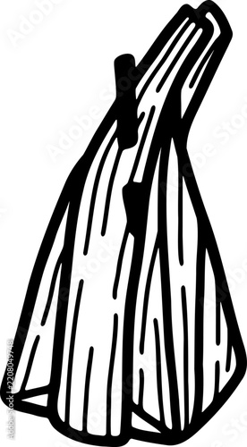 black and white illustration of Khanom Sai Sai Thai dessert with filling