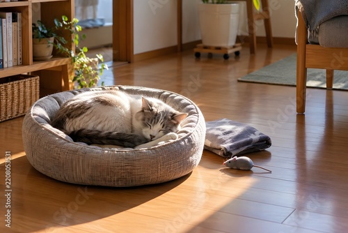 Obraz na płótnie 日だまりのベッドで眠る猫