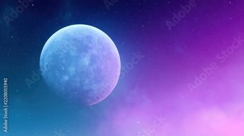 Glowing planet in cosmic nebula background with stars