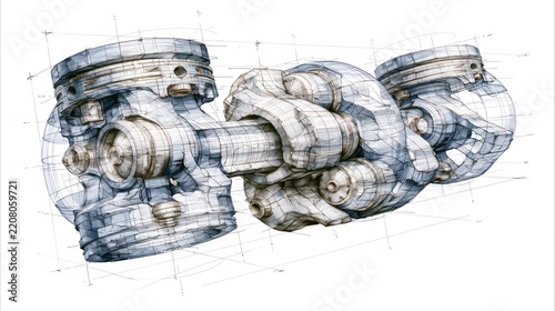 Engine piston assembly mechanical engineering sketch