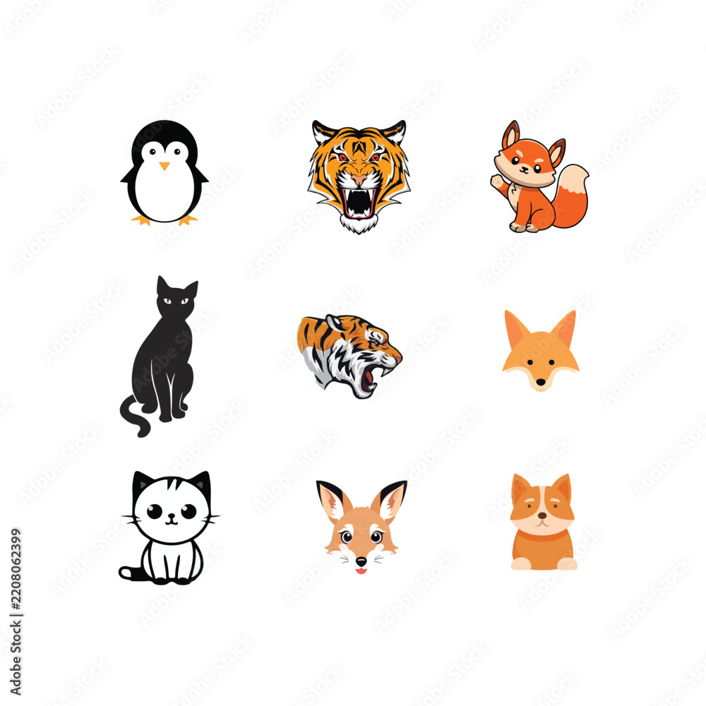 Obraz premium Animal head icon collection, set, mascot, colorful