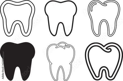 Dental Care Tooth Line Graphic, Modern Oral Hygiene Vector Symbol, White Tooth Medical Clinic Sign, Clean Tooth Flat Healthcare Design