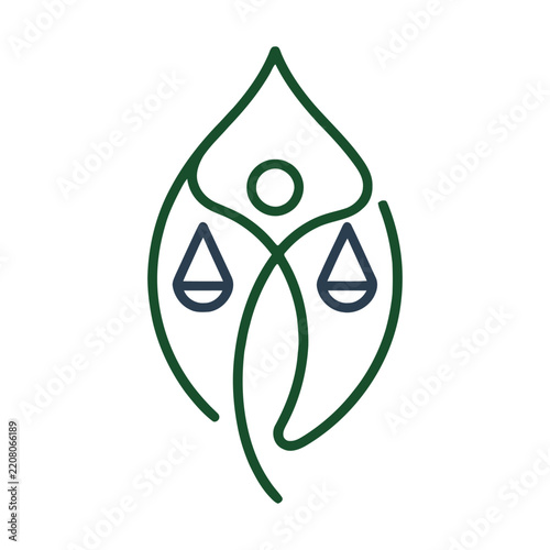 Eco-Friendly Law Leaf Logo with Scales of Justice, Green Legal Vector Icon
