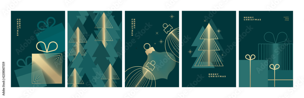 Obraz premium Merry Christmas and Happy New Year. Vector illustrations for holiday greeting card, poster, cover, website and social media banner, marketing material.