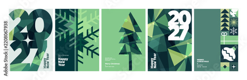 Merry Christmas and Happy New Year. Vector illustrations for holiday greeting card, poster, cover, website and social media banner, marketing material.