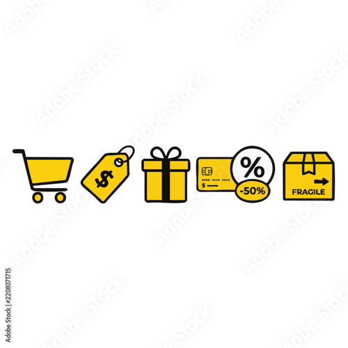 Black Friday E-Commerce Flat Vector Icon Set