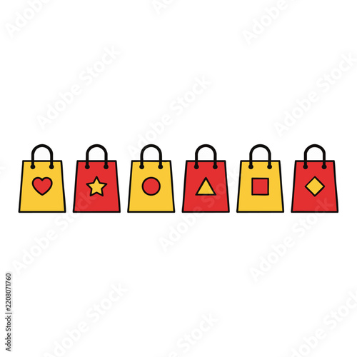 Colorful Shopping Bags with Handles Flat Vector Illustration Set