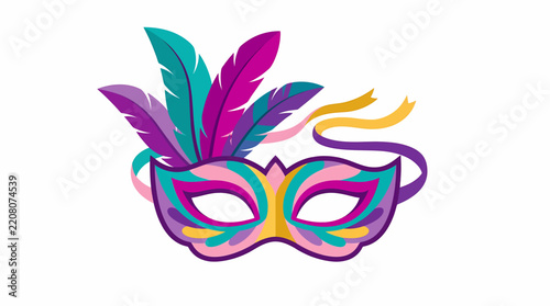 Colorful Mardi Gras Masquerade Mask with Feathers and Ribbons