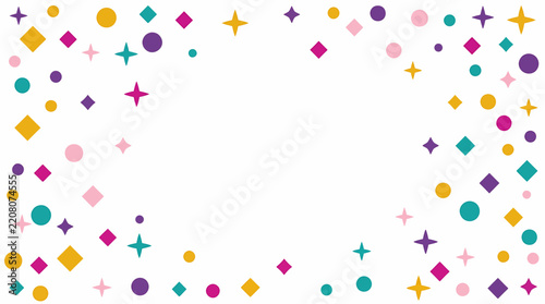 Colorful Geometric Shapes Confetti Border on White Background