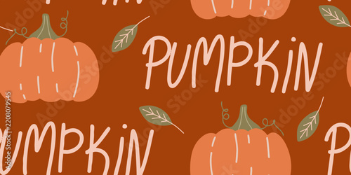 Hand-Drawn Pumpkin and Leaf Pattern Background