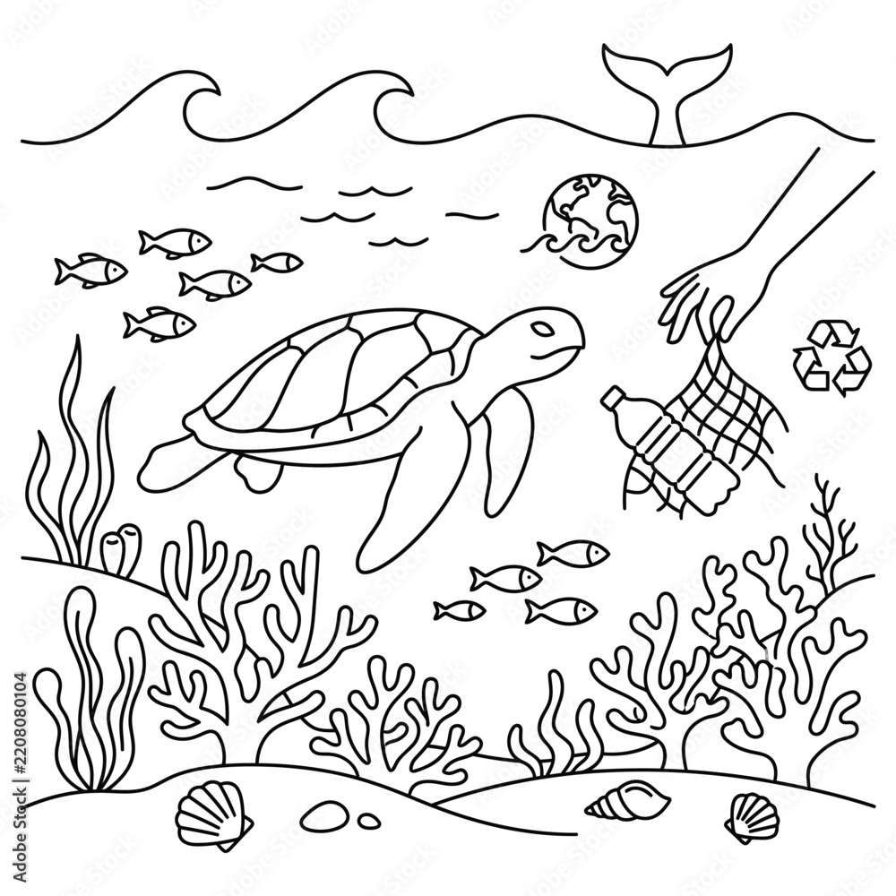 Fototapeta premium Marine Life and Ocean Conservation with Sea Turtles and Coral Reefs