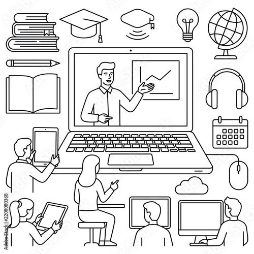 Online Education and Digital E-Learning Concept Illustration
