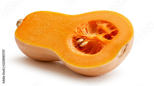 Butternut Squash Cut in Half on White Background, Vivid Autumn Food Photography