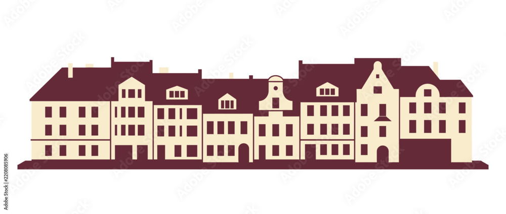 Fototapeta premium Flat Design Row Houses Facade Isolated Vector Illustration