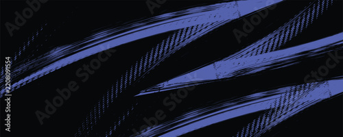 sports background, banner design in blue and black with pointed shapes and empty space. brush stroke pattern
