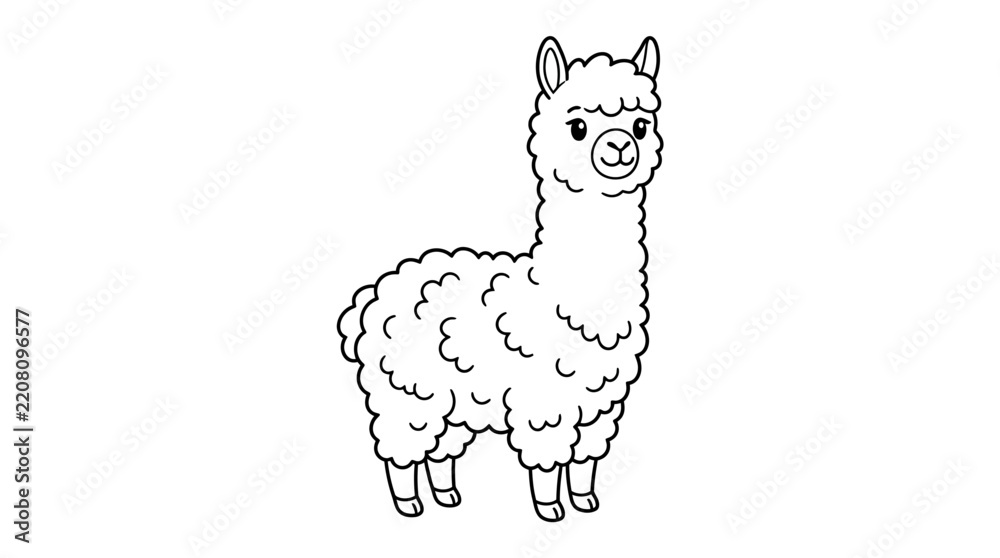 Obraz premium Cute Llama Outline Drawing for Kids Coloring Book
