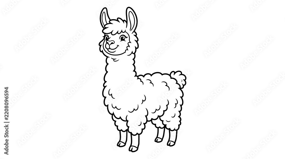Obraz premium Cute Llama Illustration Coloring Page for Kids