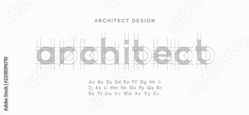 Fotografie Architect project Lowercase font, technical draw style alphabet