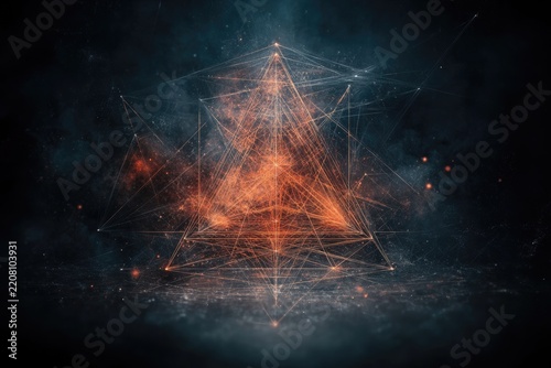 Abstract glowing triangle in space. Futuristic fractal network or cosmic energy concept.