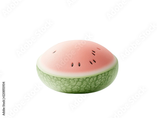 A transparent background PNG of a juicy watermelon half with vibrant red flesh and black seeds