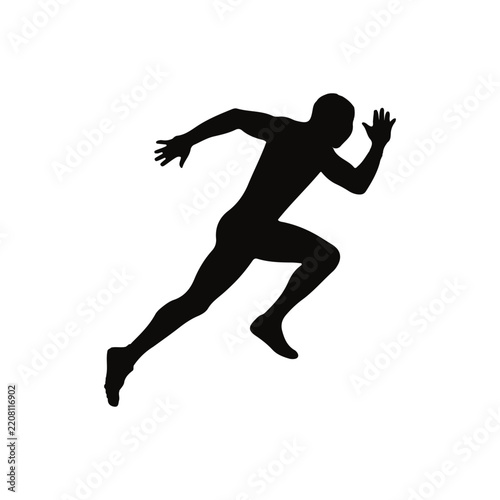 Running Man Silhouette, Male Athlete Sprinting Fast, Track and Field Sports Vector Illustration