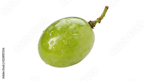 Single fresh ripe green grape berry isolated on transparent background