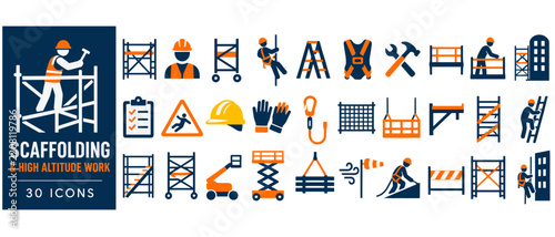 Scaffolding and construction safety vector icon set