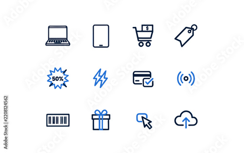 A collection of e-commerce and online shopping icons.