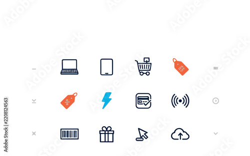 A collection of e-commerce icons representing various online shopping elements.