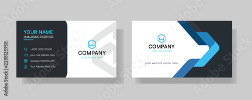 Modern Professional Business Card Design Template with Blue and Dark Geometric Shapes